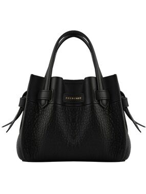 Black Pebbled Leather Satchel/Crossbody Bag - Maison Pourchet Paris Nano Blossom